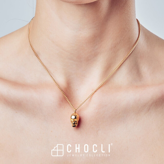 Chocli 18 Ayar Altın Kaplama Skull Kolye