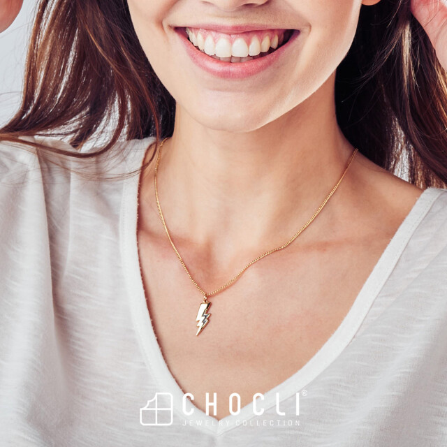 Chocli 18 Ayar Altın Kaplama Şimşek Kolye