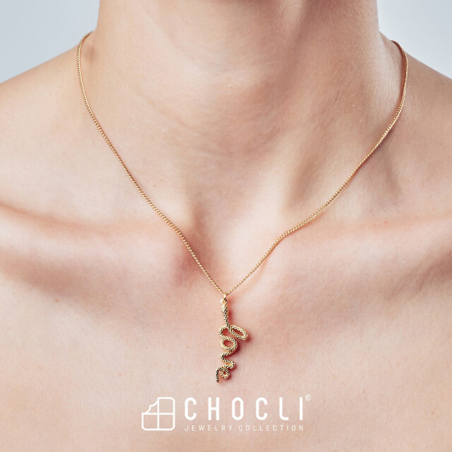 Chocli 18 Ayar Altın Kaplama Love Snake Kolye