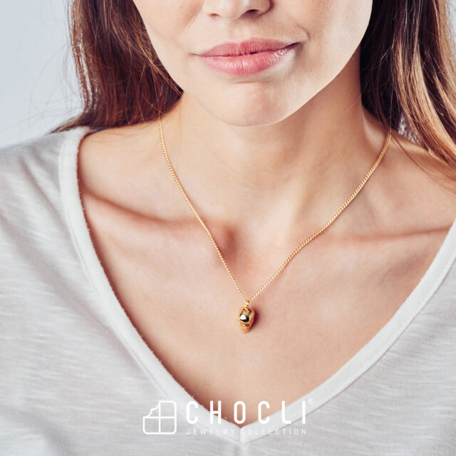 Chocli 18 Ayar Altın Kaplama Skull Kolye