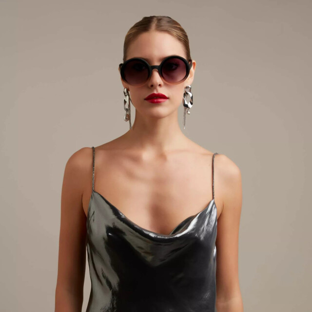 Okkia Monica Unisex B&uuml;y&uuml;k Yuvarlak  G&uuml;neş G&ouml;zl&uuml;ğ&uuml; Siyah Rose