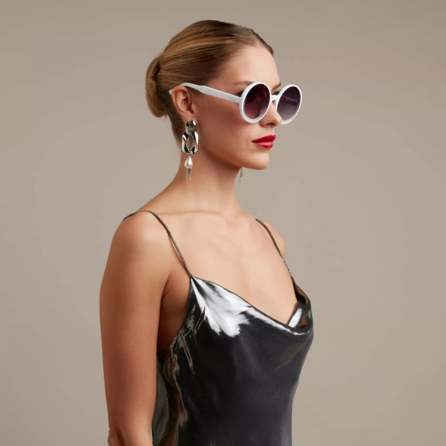 Okkia Monica Unisex B&uuml;y&uuml;k Yuvarlak  G&uuml;neş G&ouml;zl&uuml;ğ&uuml; Beyaz