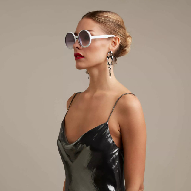 Okkia Monica Unisex B&uuml;y&uuml;k Yuvarlak  G&uuml;neş G&ouml;zl&uuml;ğ&uuml; Beyaz