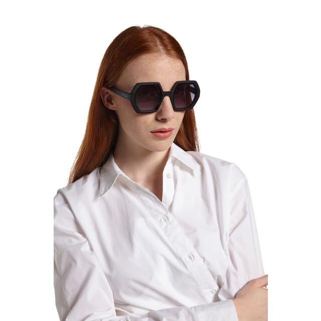 Okkia Emma Big Hexagonal Unisex Güneş Gözlüğü Siyah