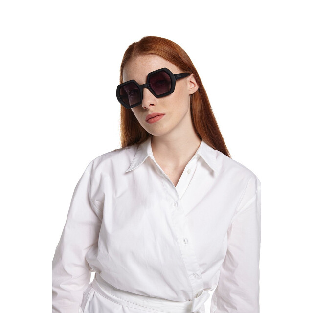 Okkia Emma Big Hexagonal Unisex Güneş Gözlüğü Siyah